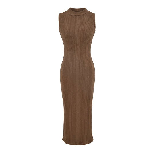Damen Midikleid in Rippstrick, ärmelloses Slim‑Fit mit Stehkragen Nord Taschen