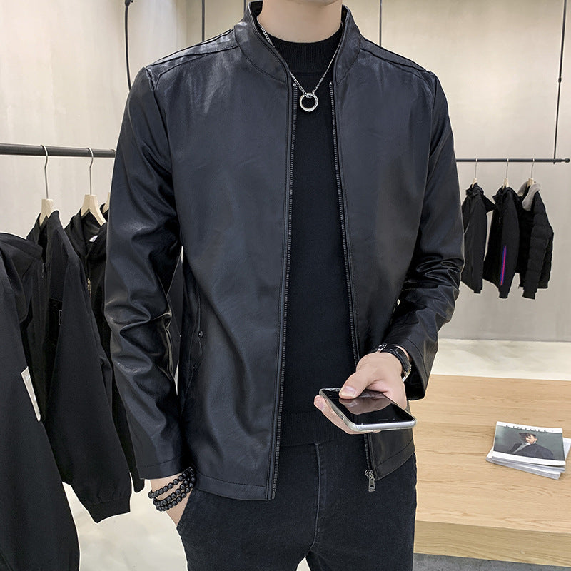 Herren schmal geschnittener Kunstleder Flightblouson mit minimalistischem Stehkragen und verdeckter Reißverschlussleiste Nord Taschen