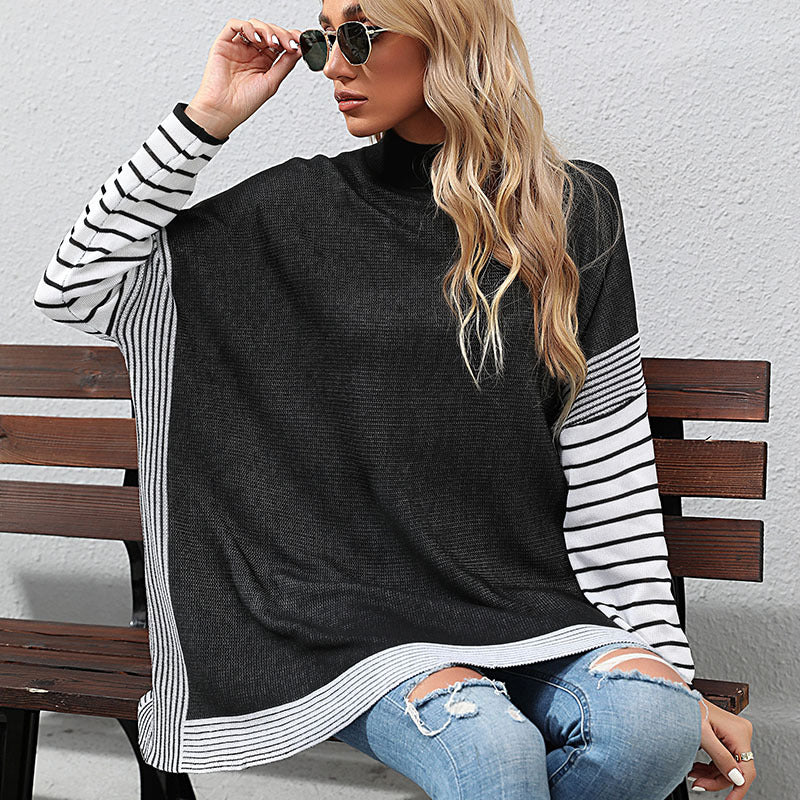 Damen Lässiger Pullover mit gestreiften Ärmeln Nord Taschen