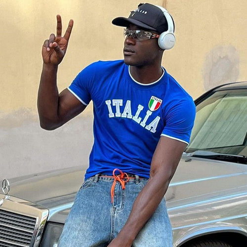 Herren sportliches T-Shirt mit Italia-Motiv und kontrastierenden Akzenten