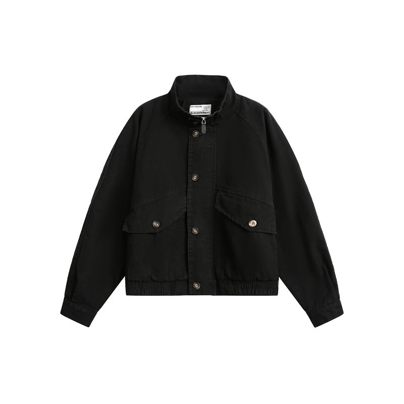 Unisex Kurz geschnittener Boxy-Canvas-Blousonjacke mit Funnelkragen, Aufgesetzten Klappentaschen und Elastischem Saum Nord Taschen