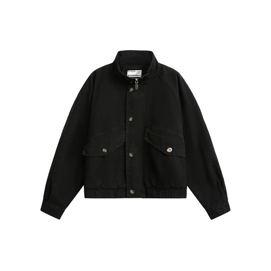 Unisex Kurz geschnittener Boxy-Canvas-Blousonjacke mit Funnelkragen, Aufgesetzten Klappentaschen und Elastischem Saum Nord Taschen
