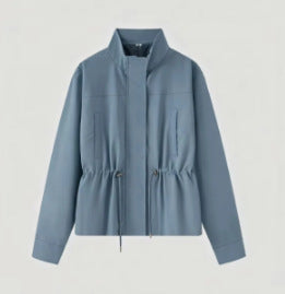 Damen Leichte Taillierte Übergangsjacke mit Stehkragen, Tunnelzug und verdecktem Verschluss Nord Taschen
