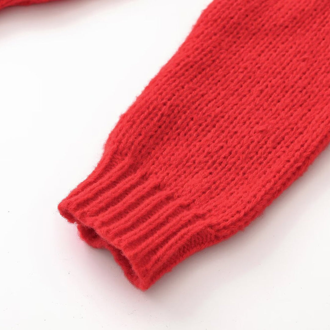 Damen Grobgestrickter Oversize-Pullover mit kurzem Stehkragen und Zierknotendetail Nord Taschen