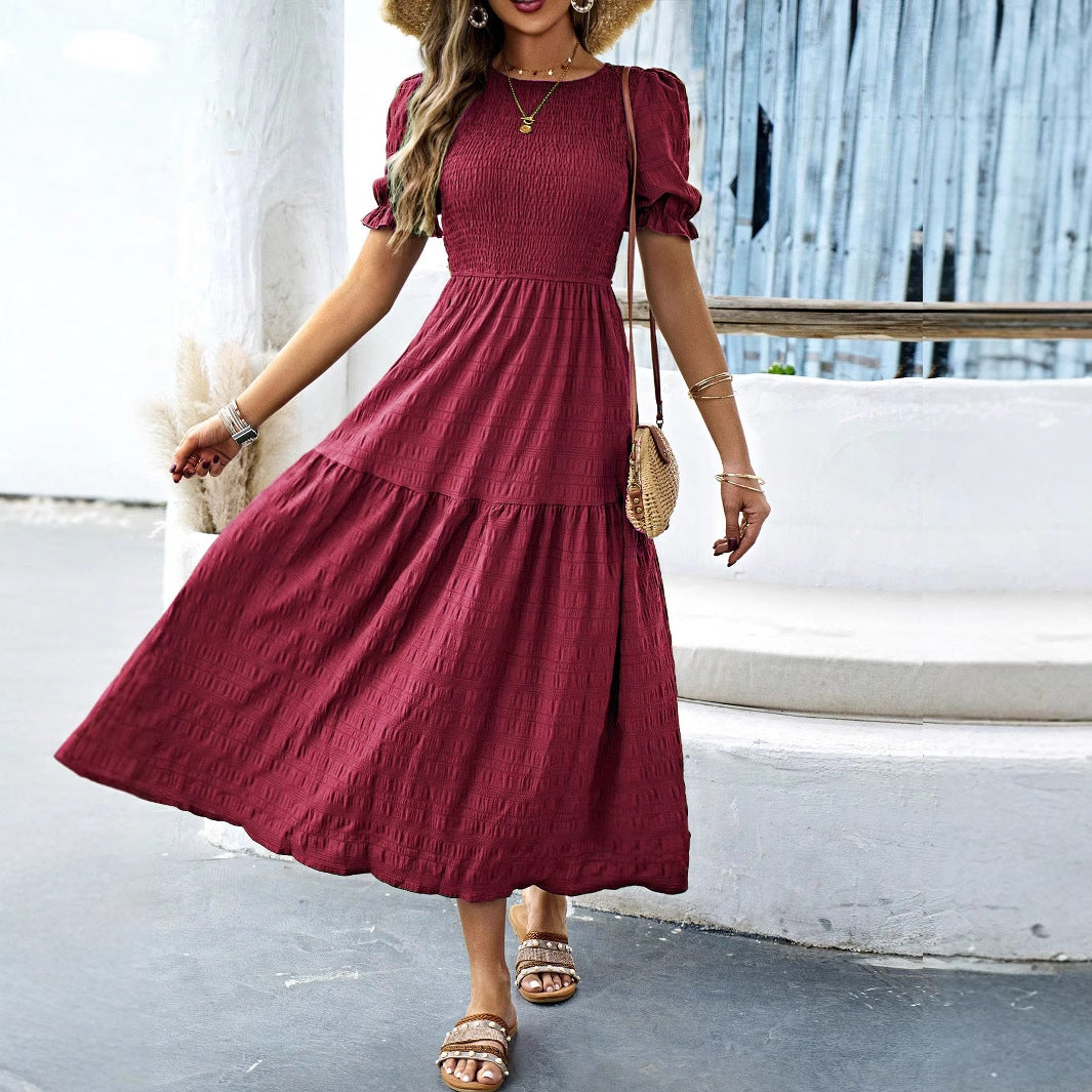 Damen Midikleid mit elastischem Taillenbund und schwingendem Rock