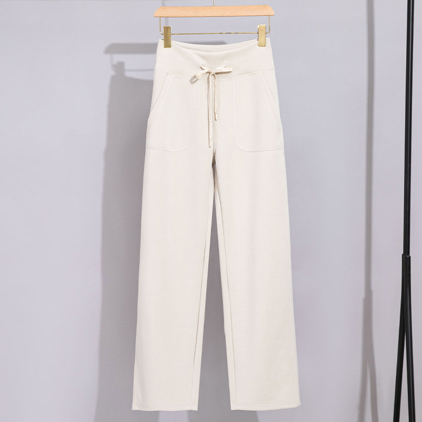 Damen Breite Baumwoll-Frottee-Loungehose mit hohem Bund und Tunnelzug Nord Taschen