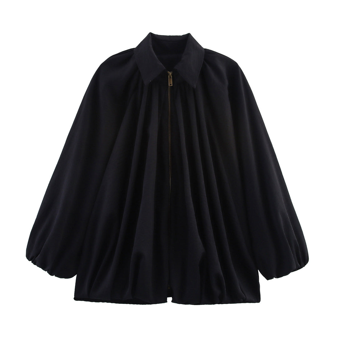 Damen Weite plissierte Cape-Übergangsjacke mit Reißverschluss und ballonförmigem Saum Nord Taschen