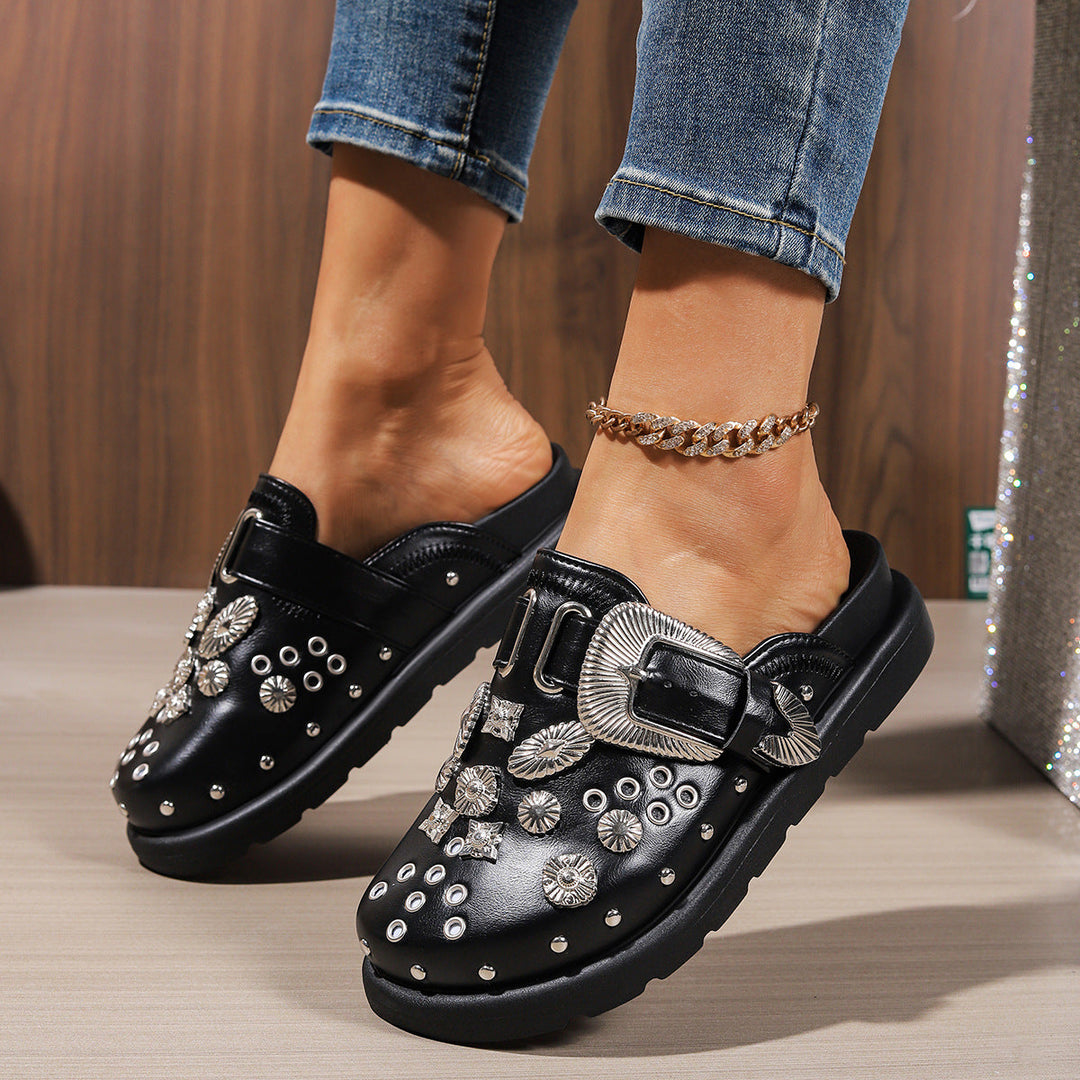 Damen Clogs mit funkelnden Zierteilen und modischem Schnallen-Design