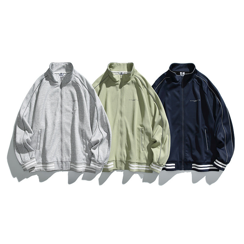 Unisex Sportive Track-Jacke im Oversize-Schnitt mit Stehkragen, Kontrastpaspeln und Rippbündchen Nord Taschen