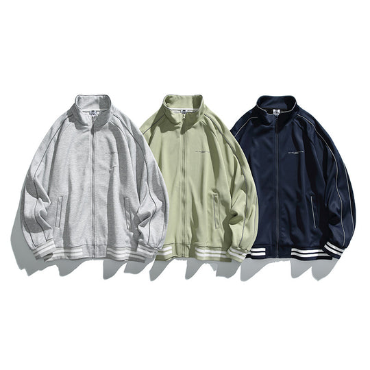 Unisex Sportive Track-Jacke im Oversize-Schnitt mit Stehkragen, Kontrastpaspeln und Rippbündchen Nord Taschen