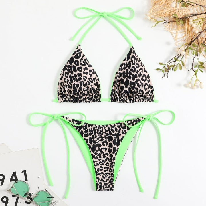Damen Triangel-Bikini mit Verspieltem Leopardenmuster und Verstellbaren Trägern