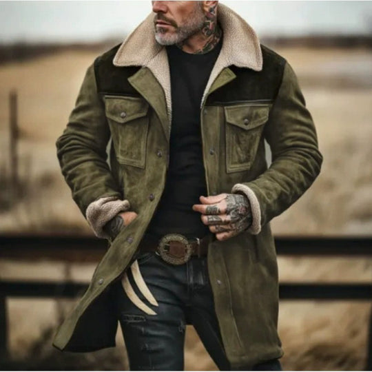 Herren Pilotenjacke aus Velourslederoptik mit Teddyfellinnenfutter und Reverskragen Nord Taschen