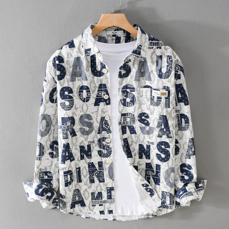 Herren Lockeres Hemdjacken-Overshirt mit Allover-Letterprint und Vintage‑Schlangenstruktur Nord Taschen