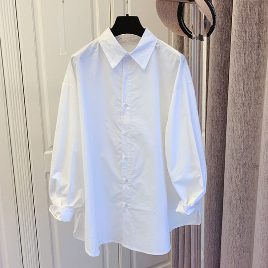 Damen Oversize-Popeline-Bluse mit Ballonärmeln, Hemdkragen und abgerundetem Saum Nord Taschen