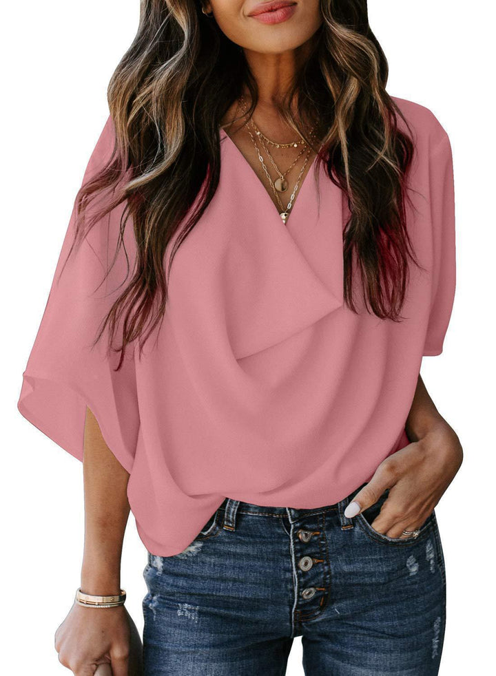 Damen lässiges Oversized-Oberteil mit drapiertem V-Ausschnitt