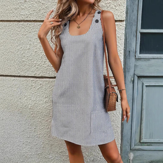 Damen lässiges Trägerkleid mit Taschen und Knopfdetails