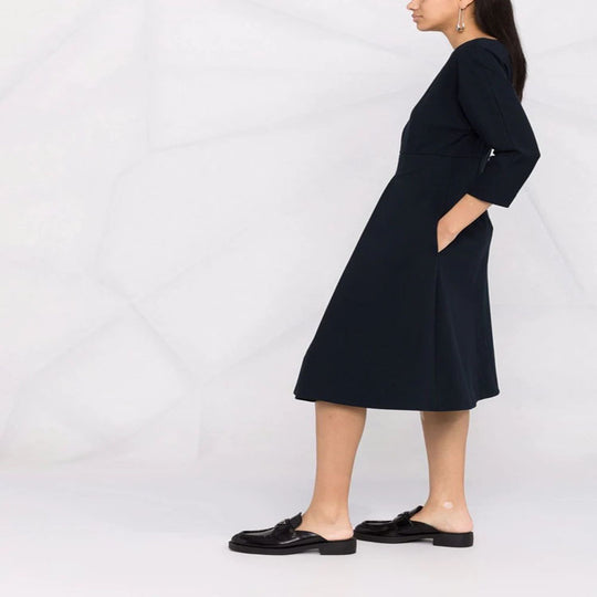 Damen Kleid mit 3/4-Ärmeln, Boot-Ausschnitt und tailliertem Faltenrock Nord Taschen
