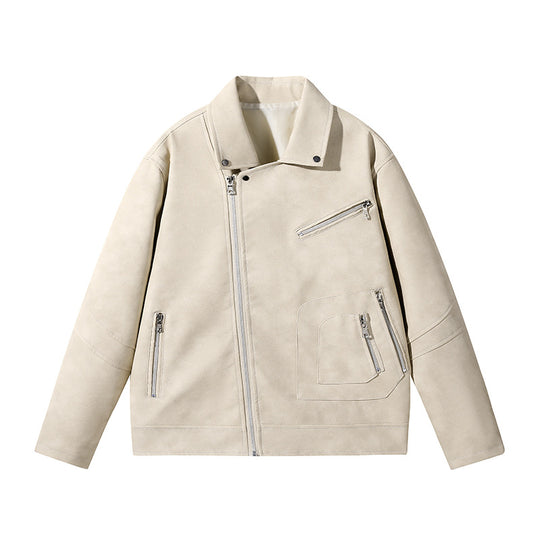 Herren Modische Lederjacke mit asymmetrischem Reißverschluss Nord Taschen