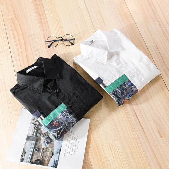 Herren Lässiges Hemd mit kunstvollen Print‑Paneelen und aufgesetzter Brusttasche Nord Taschen