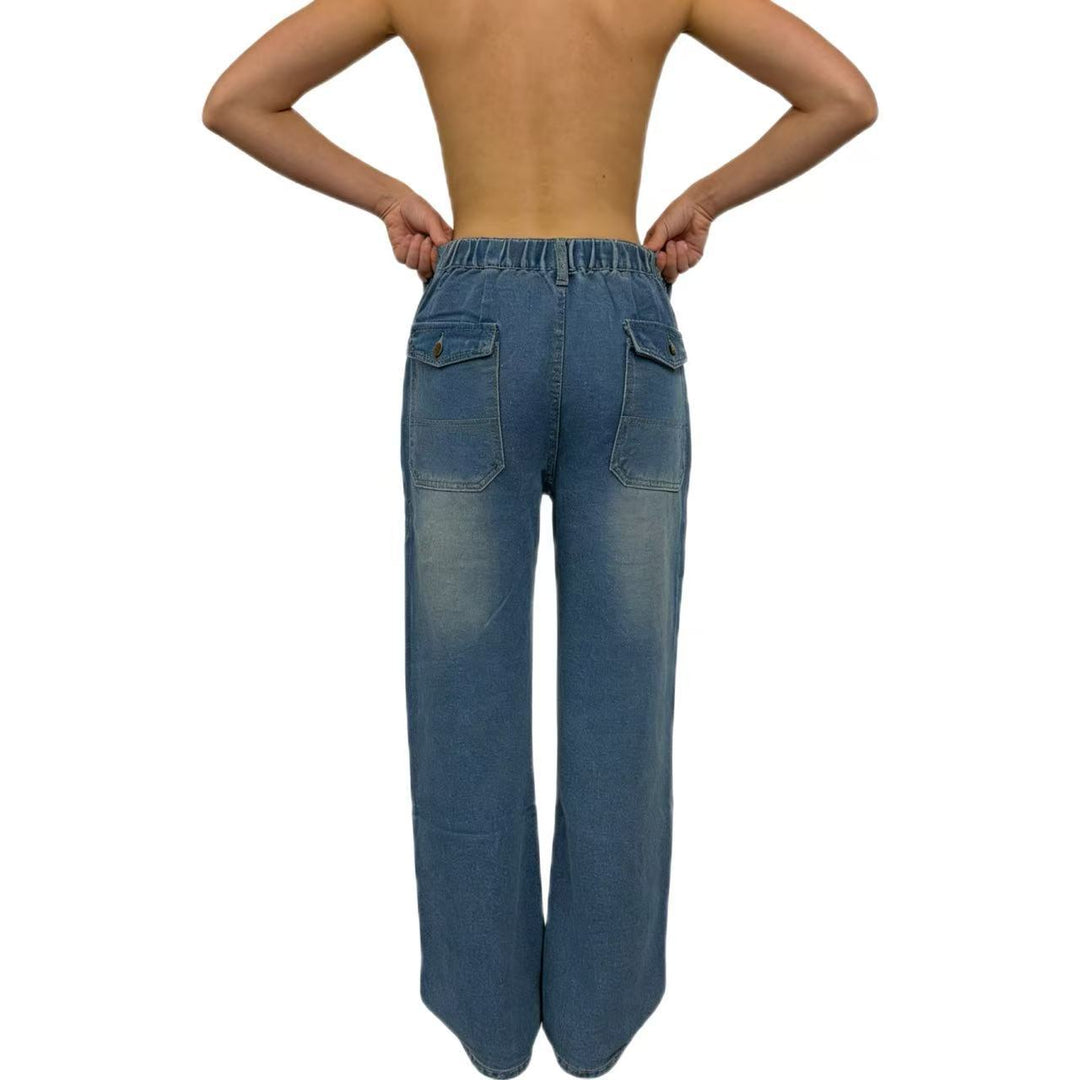 Damen hochgeschnittene Relaxed-Jeans mit geradem Bein und aufgesetzten Fronttaschen Nord Taschen