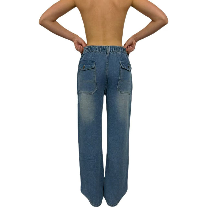 Damen hochgeschnittene Relaxed-Jeans mit geradem Bein und aufgesetzten Fronttaschen Nord Taschen