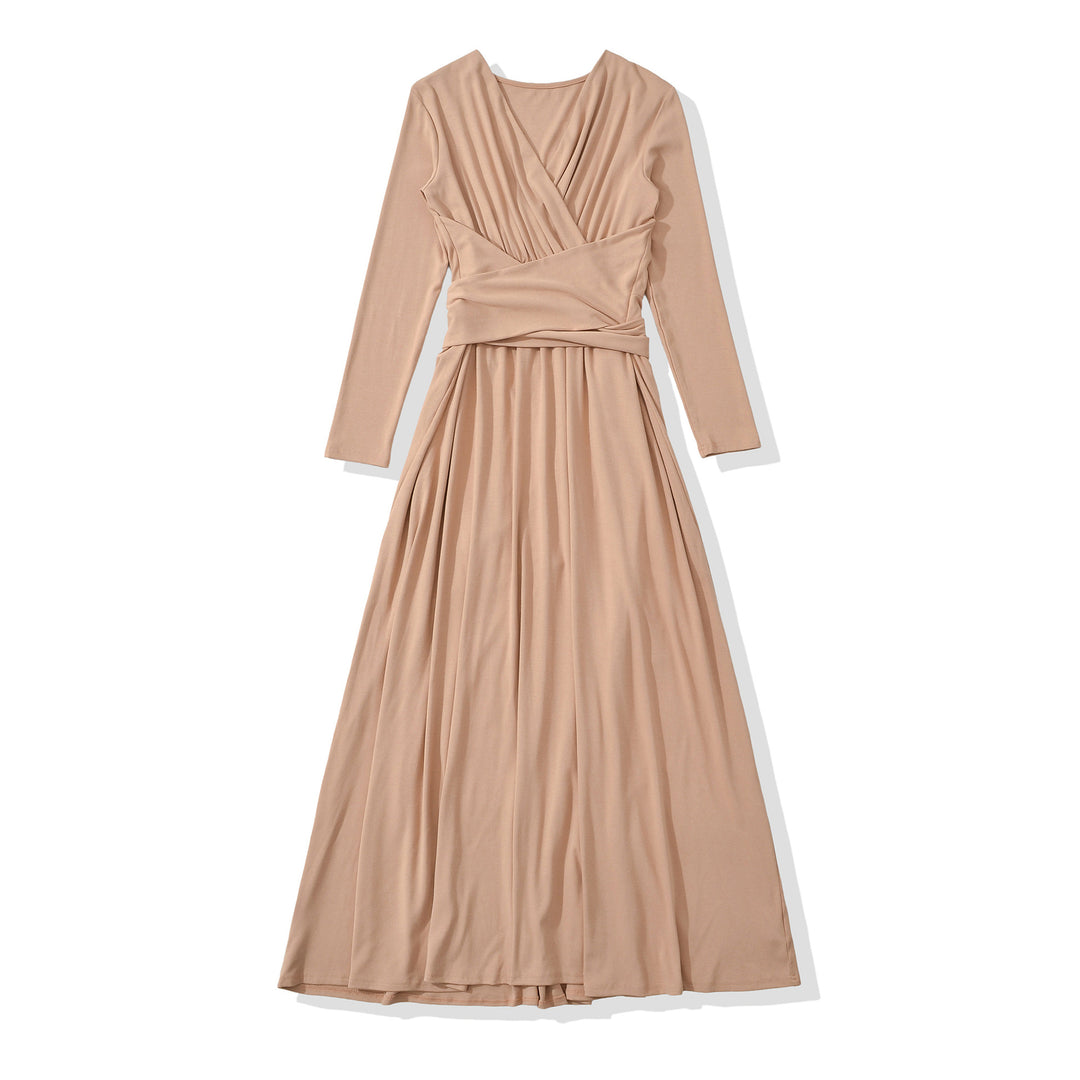 Damen Maxi-Wickelkleid mit taillierter Wickelpartie und langen Ärmeln Nord Taschen