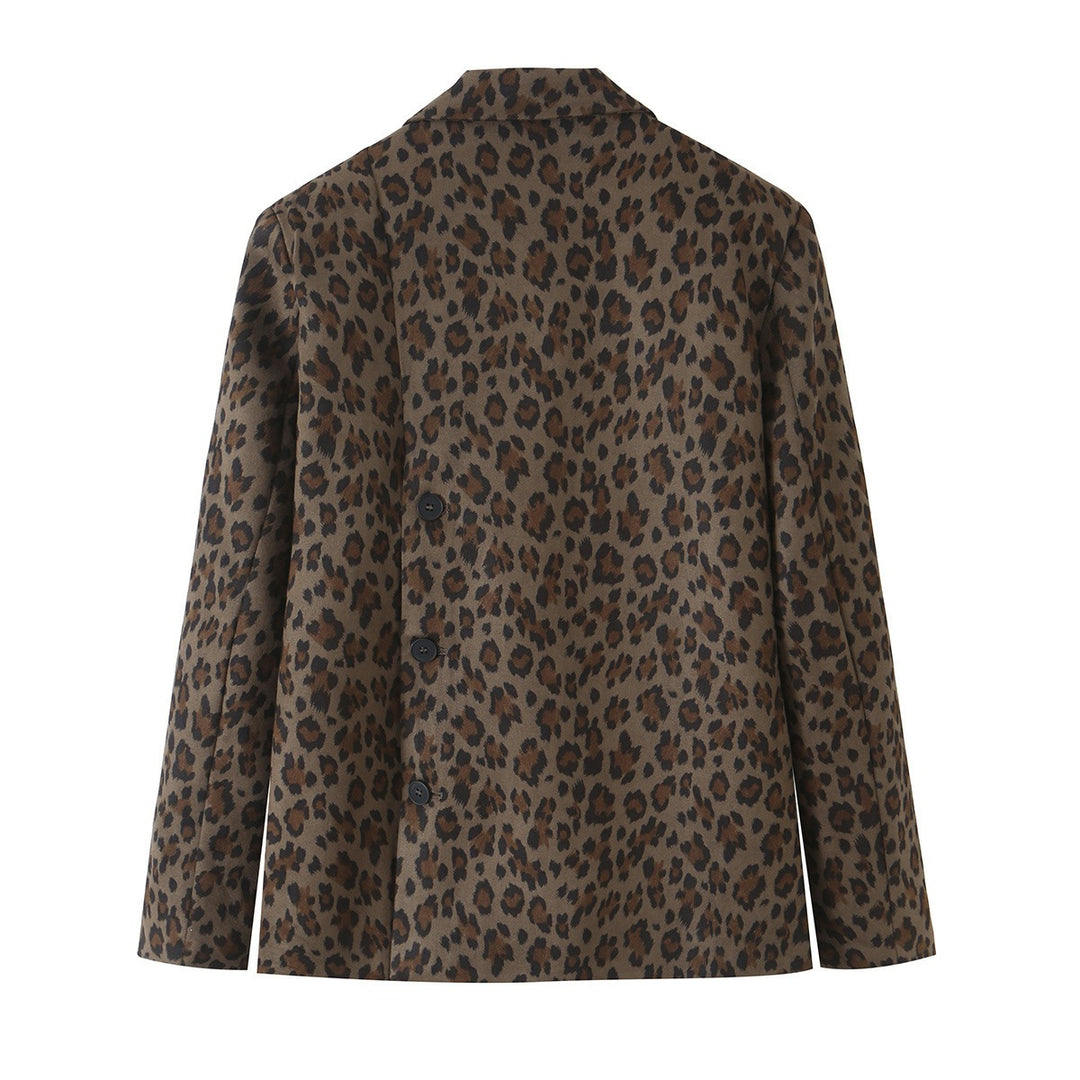 Damen Taillierter Blazer im Leoprint mit Revers und Pattentaschen Nord Taschen