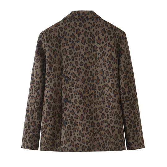 Damen Taillierter Blazer im Leoprint mit Revers und Pattentaschen Nord Taschen