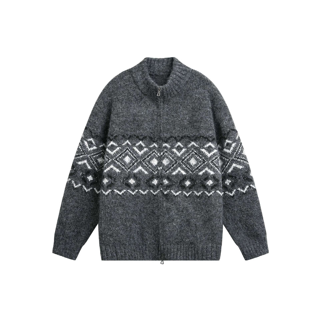 Damen Grobstrick-Zipjacke mit Norwegermuster und hohem Rippkragen Nord Taschen