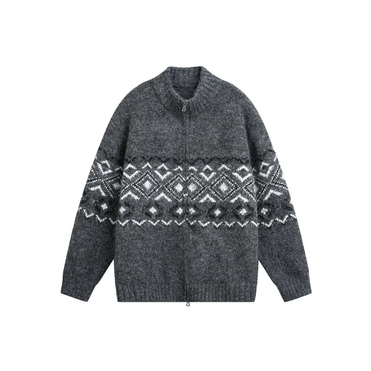Damen Grobstrick-Zipjacke mit Norwegermuster und hohem Rippkragen Nord Taschen