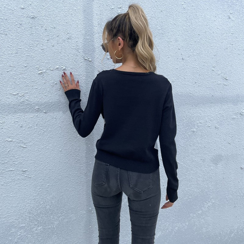 Damen Gemusterter V-Pullover Nord Taschen