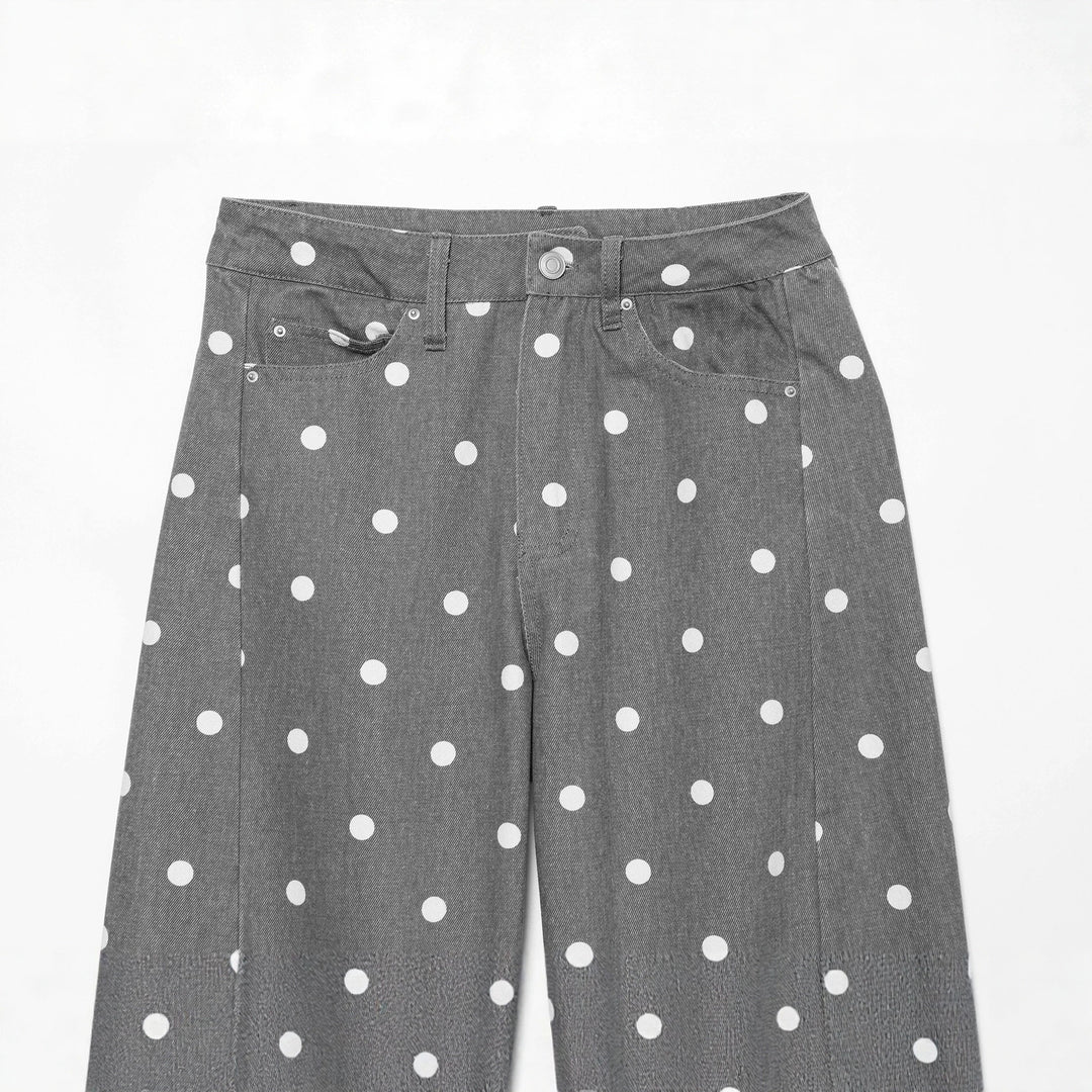 Damen Hochgeschnittene Culotte-Jeans mit weitem Bein, Polka-Dot-Print und aufgesetzten Gesäßtaschen Nord Taschen