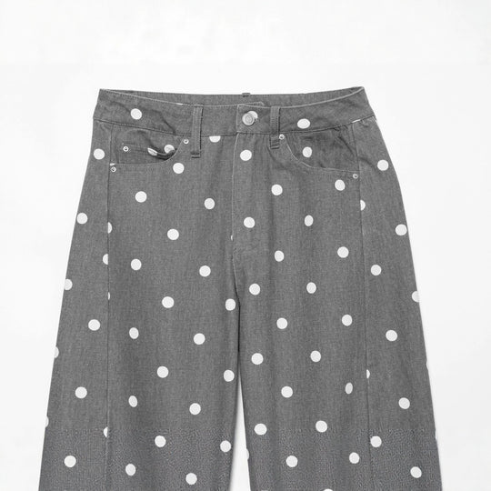 Damen Hochgeschnittene Culotte-Jeans mit weitem Bein, Polka-Dot-Print und aufgesetzten Gesäßtaschen Nord Taschen