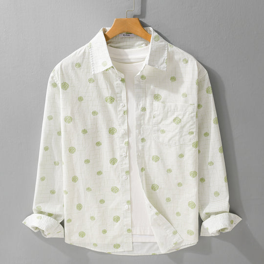 Herren leichtes Langarm-Overshirt im Hemdjacken-Stil mit feinem Karodessin und floralem Allover Nord Taschen