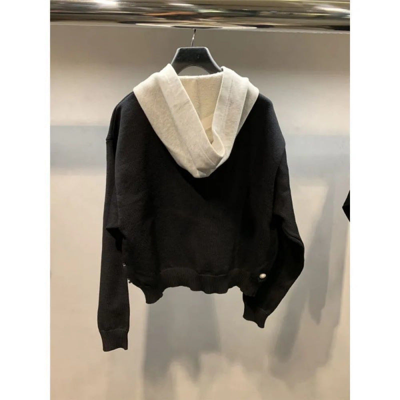 Unisex Grobgestricktes Lagenlook-Sweatshirt mit Kontrastkapuze und Kängurutasche Nord Taschen