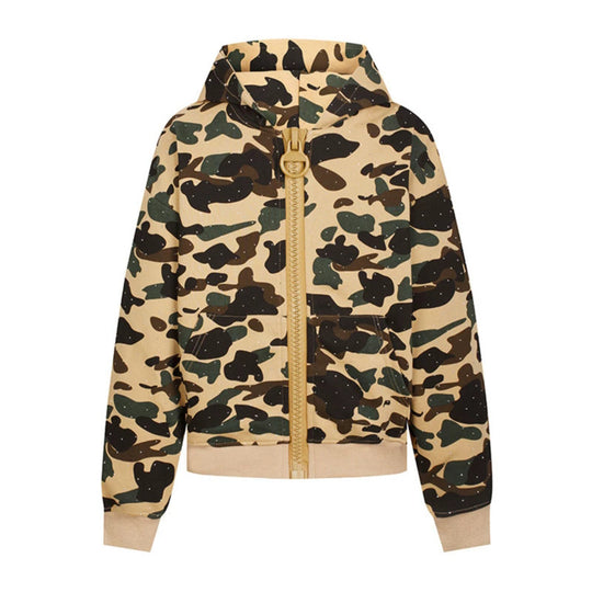 Damen Kapuzenjacke im Camouflage‑Print mit durchgehendem Reißverschluss, Kängurutasche und Rippbündchen Nord Taschen
