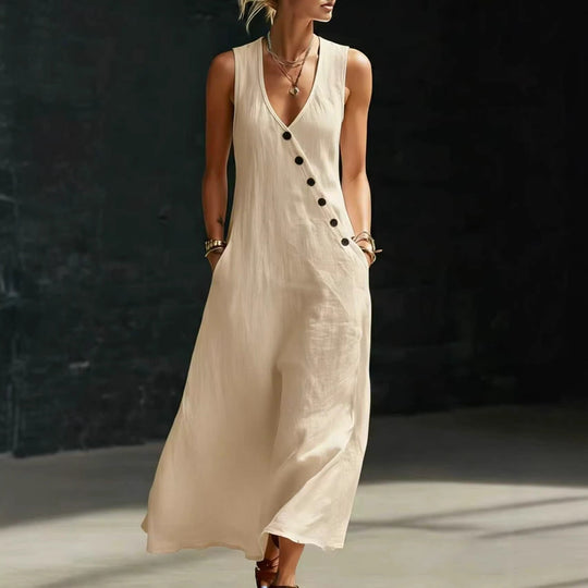 Damen Langarmkleid mit seitlichem Schlitz und Knopfdetails