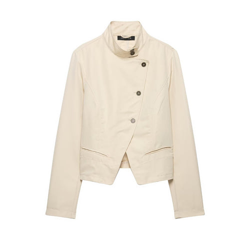 Damen Asymmetrische Cropped Übergangsjacke mit Stehkragen und taillierter Schnittführung Nord Taschen