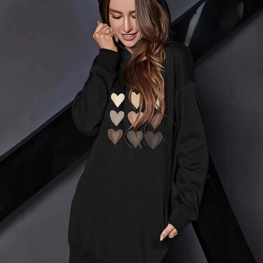 Damen Kapuzenkleid mit metallic Herz‑Print und oversized Sweatshirt‑Schnitt Nord Taschen