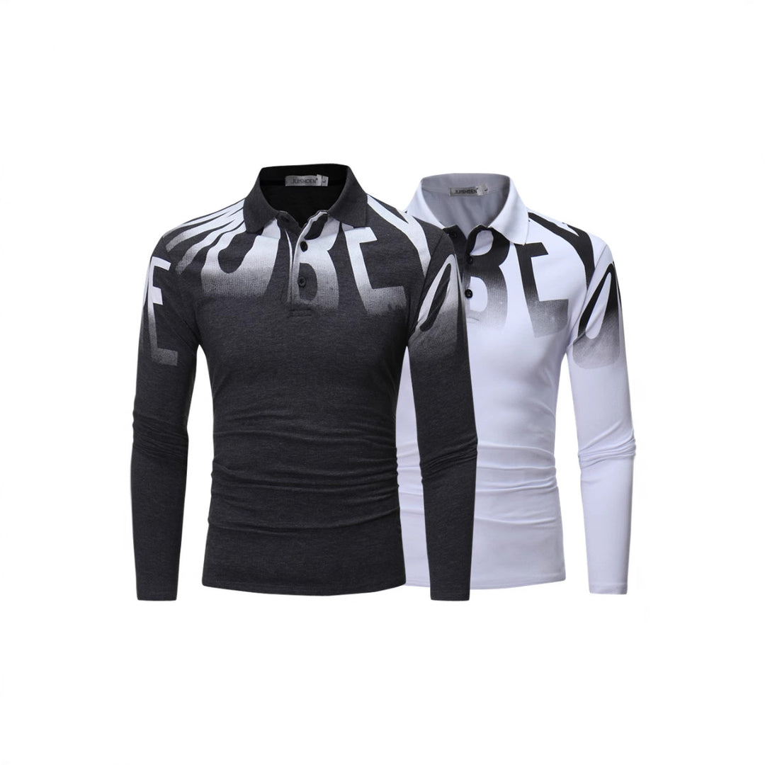 Herren Slim-Fit Langarm-Poloshirt mit großflächigem Typo-Print, Stretchkomfort und taillierter Silhouette Nord Taschen