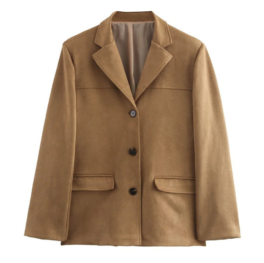 Damen 1700+ taillierter Wollmix‑Kurzblazer mit Reverskragen, durchgehender Knopfleiste und Pattentaschen Nord Taschen