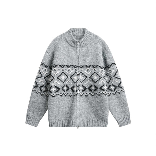 Damen Grobstrick-Zipjacke mit Norwegermuster und hohem Rippkragen Nord Taschen