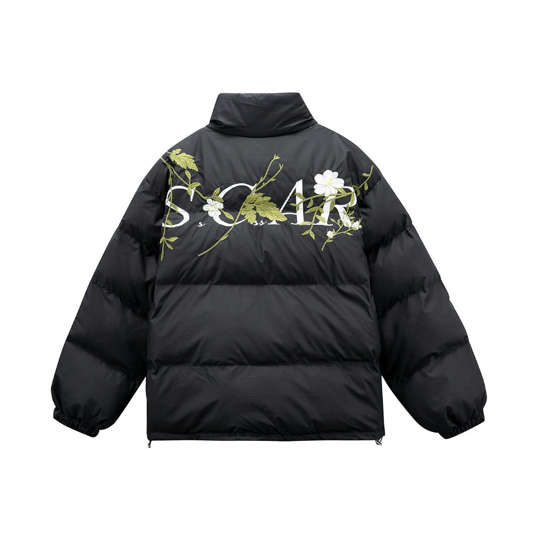 Damen Gepolsterte Oversize-Steppjacke mit Stehkragen und Blumenstickerei Nord Taschen