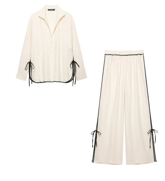 Damen Weite plissierte Loungehose mit elastischem Bund Nord Taschen