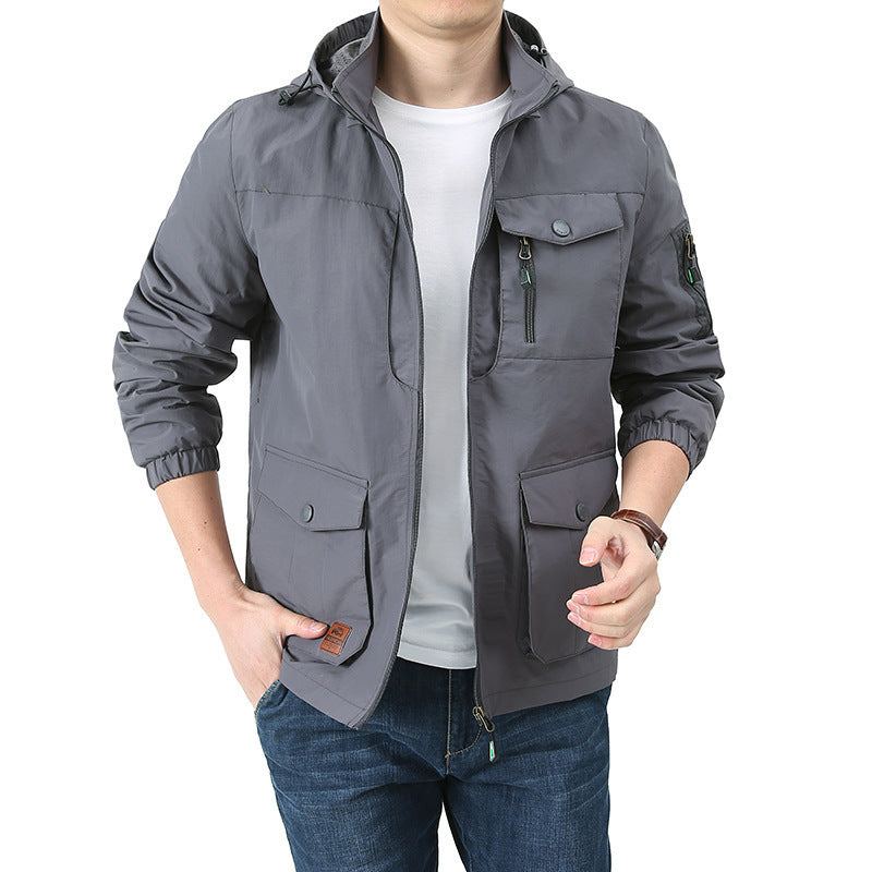Herren wasserabweisende Kapuzen-Canvas-Fieldjacke mit verdecktem Zweiwege-Reißverschluss, elastischen Ärmelbündchen und Utility-Pattentaschen Nord Taschen