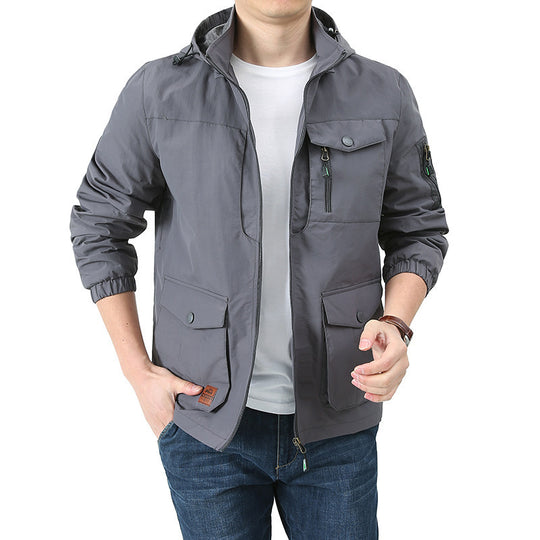 Herren wasserabweisende Kapuzen-Canvas-Fieldjacke mit verdecktem Zweiwege-Reißverschluss, elastischen Ärmelbündchen und Utility-Pattentaschen Nord Taschen