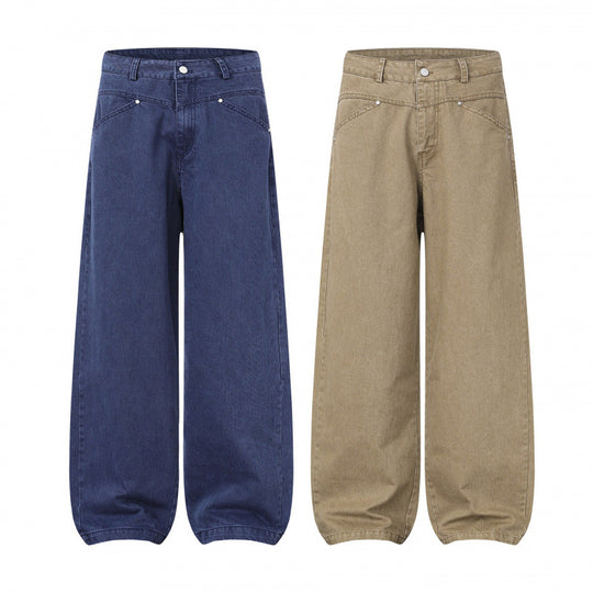 Damen Weite Highwaist Balloon-Jeanshose aus robustem Denim mit elastischem Knöchelsaum Nord Taschen
