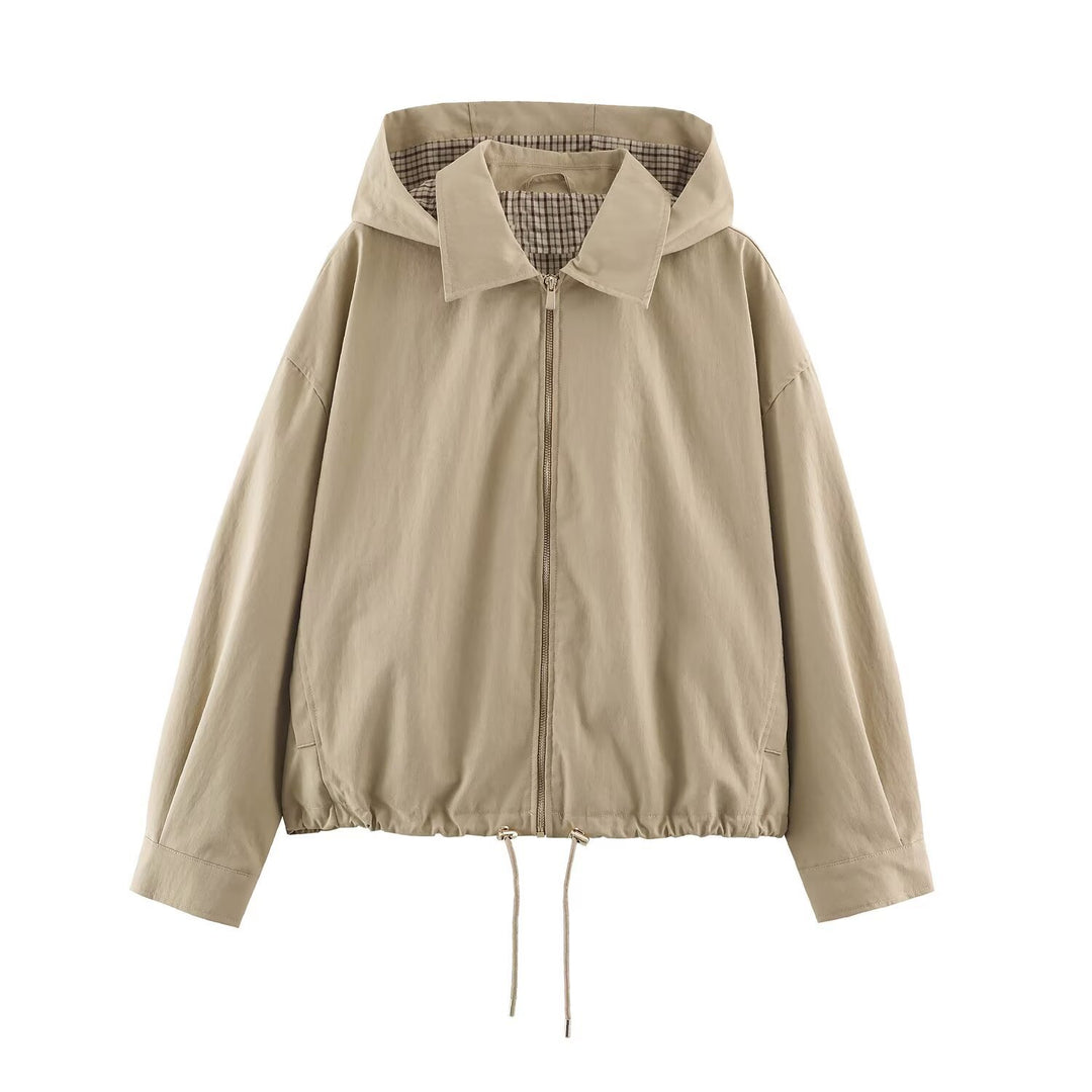 Damen Leichte Kapuzenjacke im Cropped-Oversize-Schnitt mit Tunnelzugsaum und verdecktem Reißverschluss Nord Taschen