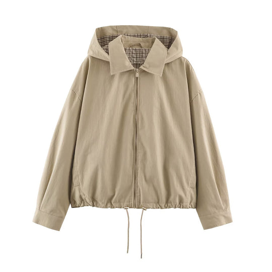 Damen Leichte Kapuzenjacke im Cropped-Oversize-Schnitt mit Tunnelzugsaum und verdecktem Reißverschluss Nord Taschen