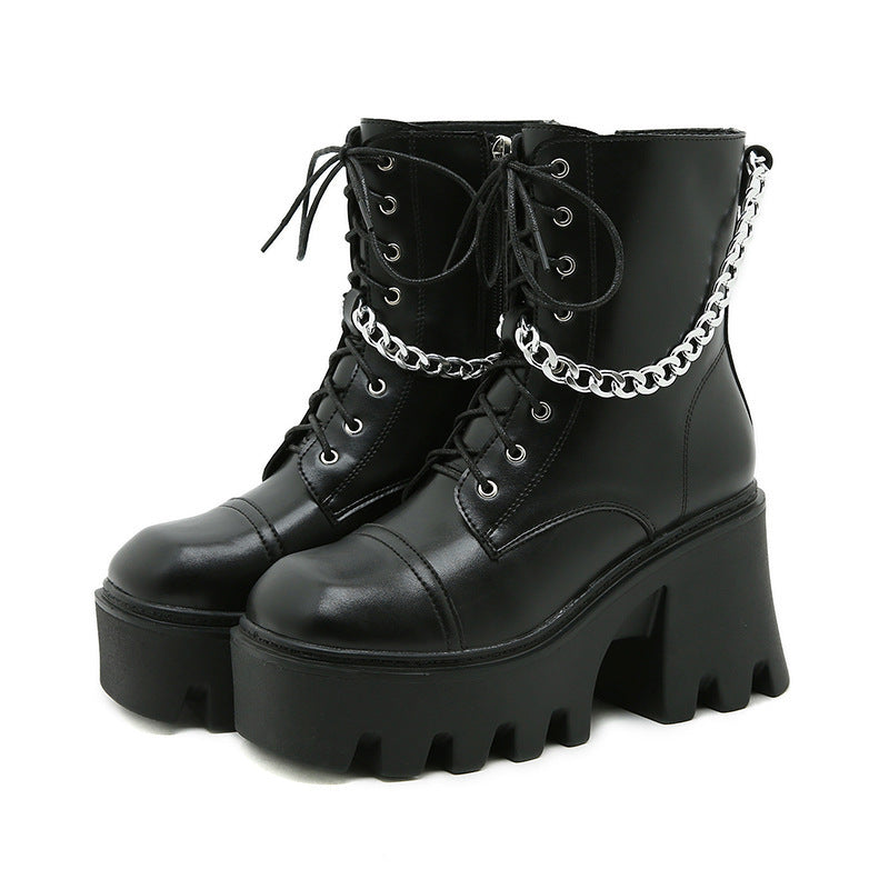 Damen Chunky Stiefel mit modischen Schnallen und robustem Plateau-Heel